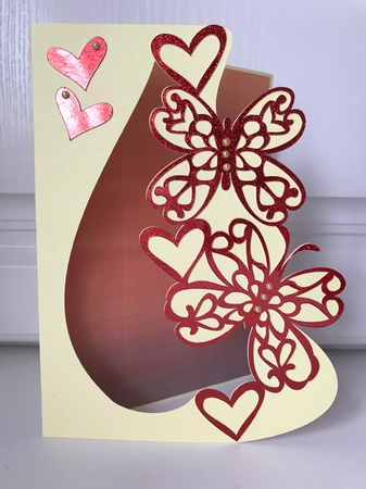 Hearts and Butterflies card front by Jane Amber