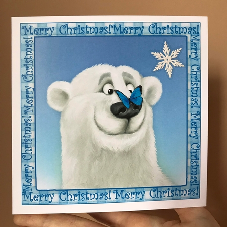 Polar Bear & Butterfly - Ten Square Card Christmas or Birthday Toppers & Gift Tags by Jane Amber