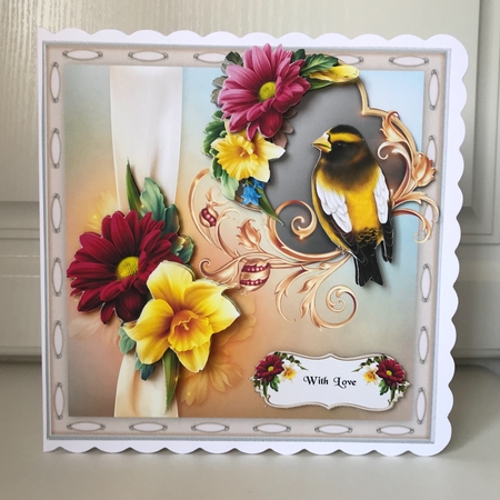 Beautiful Yellow Bird with Spring Flowers by Jane Amber