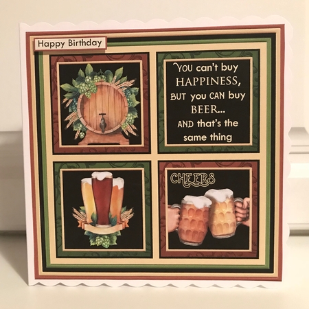 BEER HAPPINESS Humorous 7.5 Quick Card Decoupage & Insert Mini Kit by Jane Amber