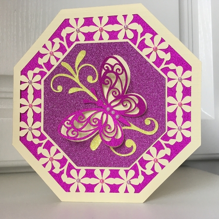 Octagonal Flower Border Card with Butterfly by Jane Amber