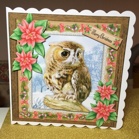 Gorgeous Festive Owl With Red Flowers 8x8 by Jane Amber