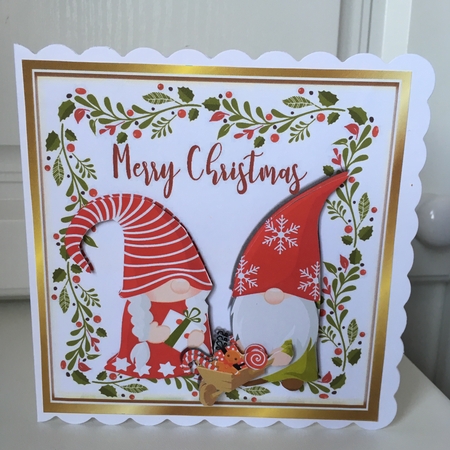  pair of christmas gnomes in holly frame  8x8 by Jane Amber
