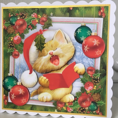 Gorgeous Singing Cat With Baubles 8x8 Mini Kit by Jane Amber