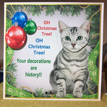 Oh Christmas Tree Humor Grey Cat 8x8 by Jane Amber