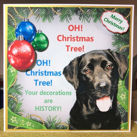 Oh Christmas Tree Humor Labrador 8x8 by Jane Amber