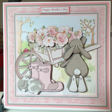 BUNNY & WHEELBARROW 7.5 Decoupage & Insert Mini Kit Various Occasions by Jane Amber