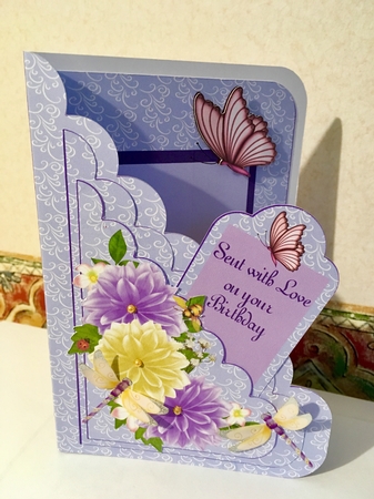 Purple & Yellow Dahlias Scallop Card - Mothers Day/Birthday by Jane Amber