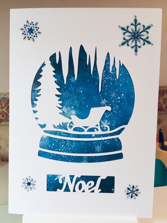 Snowglobe with Sleigh Card and Backing Paper by Jane Amber