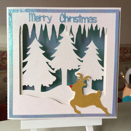 Layered Reindeer and Trees Card with Backing Paper by Jane Amber