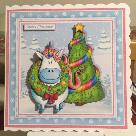 MAGICAL CHRISTMAS UNICORN 7.5 Decoupage & Insert Mini Kit by Jane Amber