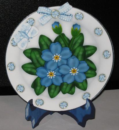 Blue Flowers Plate Card & Stand by Janet Beggs
