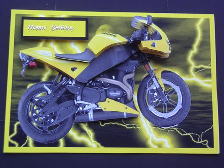 A4 Bright Yellow Sport Bike Quick Card 2 of 2 Decoupage by Janet Broughton