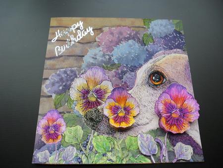 Dog Hiding in the Flower Bed 8x8 Quick Card Decoupage Topper by Janet Broughton