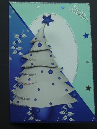 Christmas Tree in Blue with Decoupage Cut and Fold Quick Car by Janet Broughton