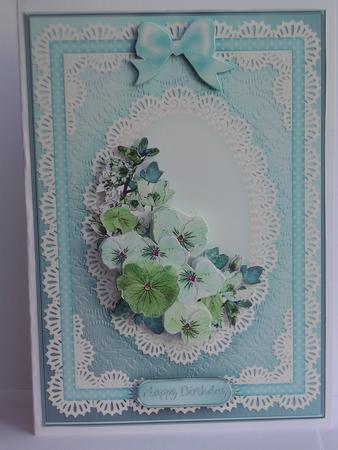 A5 Spring Flowers and Lace Quick Card with 3D Decoupage by Janet Broughton