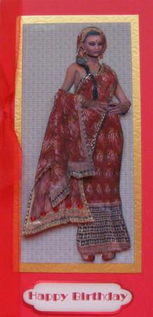 Indian Woman in an Elegant Native Red Sari Decoupage by Janet Goodbody