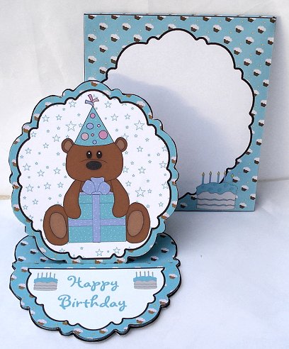 Birthday Bear Pretty Edge Easel Card by Janet Maureen Harvey