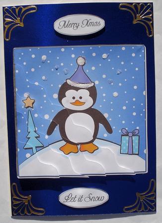 Cheeky Xmas Penguin Quick Card with Wavy Corner Side Stacker by Janet Maureen Harvey