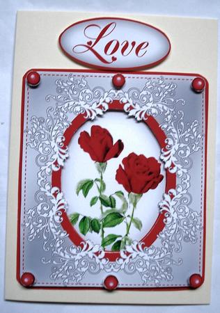 Lace Framed Red Roses - Decoupage Card by Janet Maureen Harvey