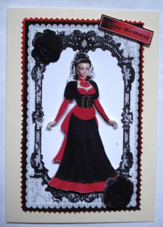 Elegant Lady in Black/red Vintage Gown by Janet Maureen Harvey