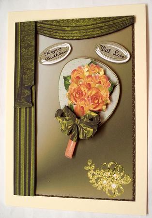 Olive Green Drapes with Rose Fan by Janet Maureen Harvey