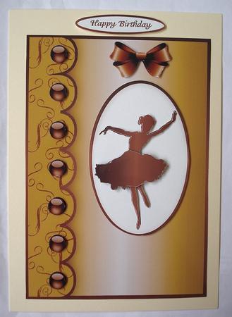 Ballerina Silhouette in Bronze A5 Step by Step Card Front by Janet Maureen Harvey