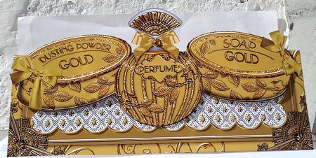 Gold Perfume, Soap, Powder Large Dl Ote Card Kit by Janet Maureen Harvey