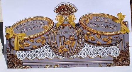 Silver Gold Perfume, Soap, Powder Large Dl Ote Card Kit by Janet Maureen Harvey