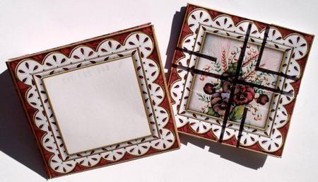 Red Pansies Lace 3in Mini Card Envelope Quad Stacker Aio by Janet Maureen Harvey