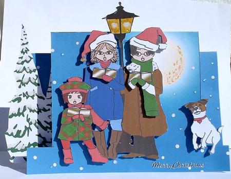 Christmas Carollers 3D Center Stepper Peekaboo Card Kit by Janet Maureen Harvey