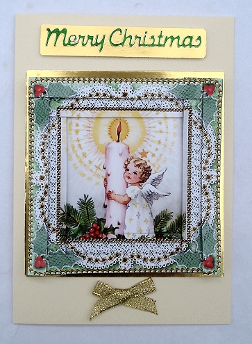 Christmas Candle Angel Spiral Edge Stacker Card Front by Janet Maureen Harvey