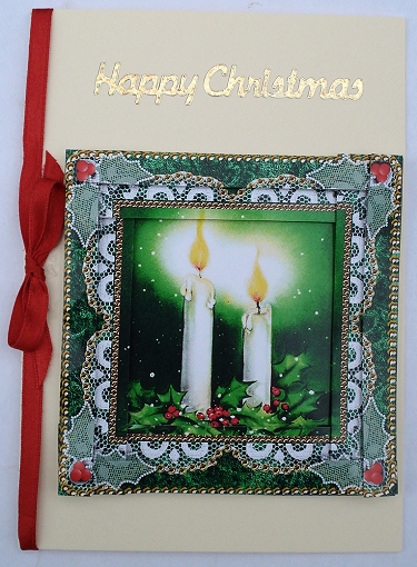 Christmas Candle 3 Spiral Edge Stacker Card Front by Janet Maureen Harvey