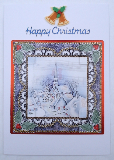 Christmas Blue Church Lace N Gold 8x8inch Picture Sheet by Janet Maureen Harvey