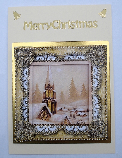 Christmas Snow Steeple Spiral Edge Stacker Card Front by Janet Maureen Harvey