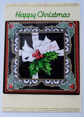 Christmas Holly Greetings Spiral Edge Stacker Card Front by Janet Maureen Harvey