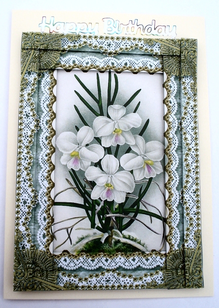 White Orchids Spiral Edge Stacker 7x5in Card Front by Janet Maureen Harvey