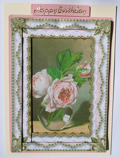 Pink Rose Vase Spiral Edge Stacker 7x5in Card Front by Janet Maureen Harvey