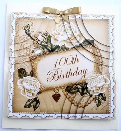 Cream Roses 100th Birthday 8in Round Corner Stacker Kit by Janet Maureen Harvey