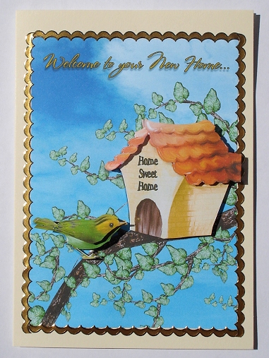 New Home Quick Card Front with Decoupage by Janet Maureen Harvey