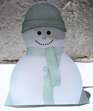 Pastel Green Snowman 3D Stand Up Pyramid Card Kit by Janet Maureen Harvey