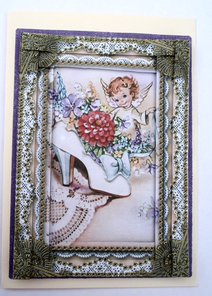 Shoe Fairy Spiral Edge Stacker 7x5in Card Front by Janet Maureen Harvey