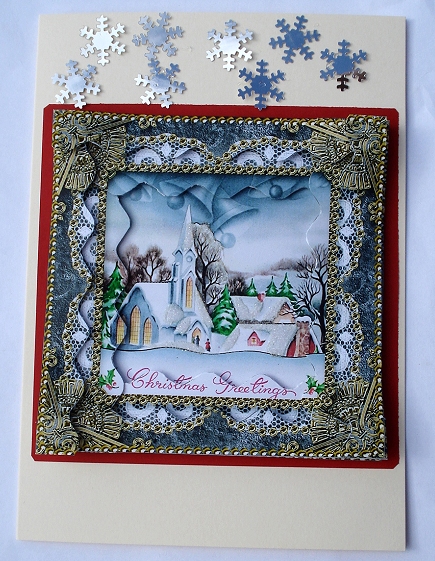 Christmas Church 1 Spiral Wavy Edge Stacker Card Front by Janet Maureen Harvey