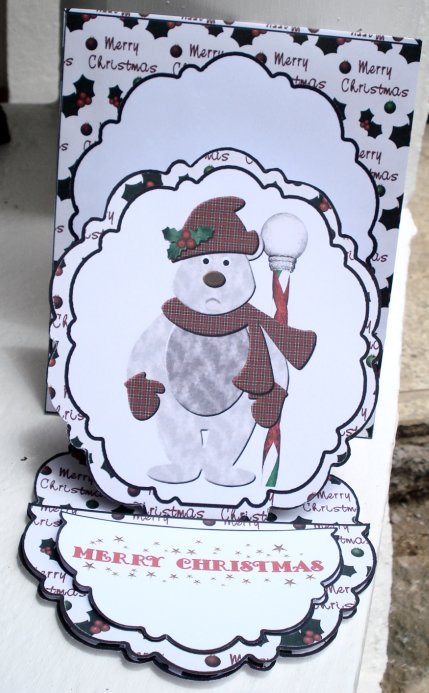 Multi Language Christmas Bear Pretty Edge Easel Card Kit by Janet Maureen Harvey
