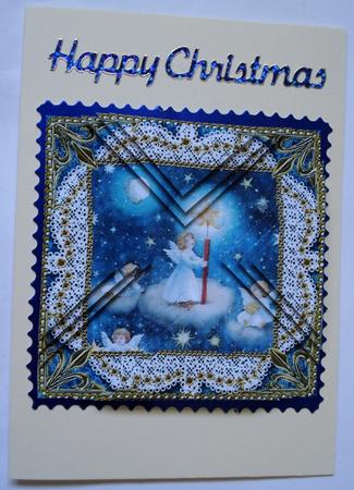 Angel Lit Sky 1 Vintage Lace Mini 4in Triangle Stacker by Janet Maureen Harvey