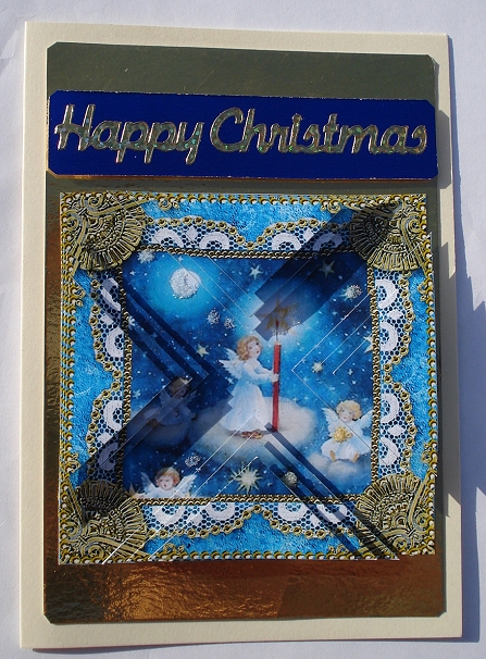 Angels Lit Sky 2 Vintage Lace Mini 4in Triangle Stacker by Janet Maureen Harvey