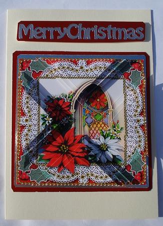 Poinsettia Window Vintage Lace Mini 4in Triangle Stacker by Janet Maureen Harvey