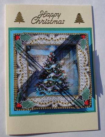 How My Tree Looks Vintage Lace Mini 4in Triangle Stacker by Janet Maureen Harvey