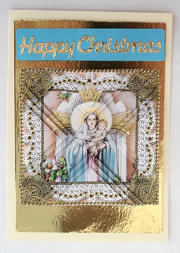 Mary and Baby Jesus 2 Vintage Lace Mini 4in Triangle Stacker by Janet Maureen Harvey