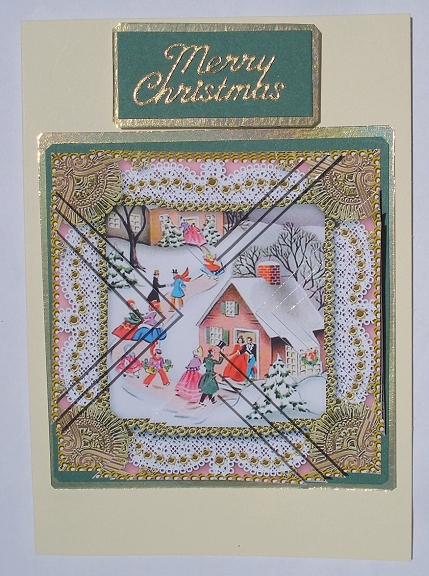 Christmas Party House 2 Lace Mini 4in Triangle Stacker by Janet Maureen Harvey